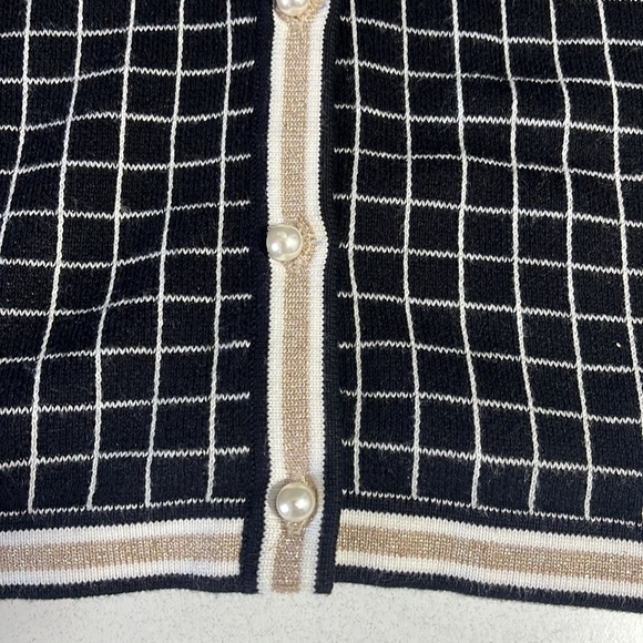 Charter Club Black Women’s Plaid Cardigan Sweater Faux Pearl Buttons Size L - Picture 7 of 15